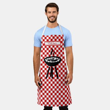 Barbecue Diy Colors Red White Checkerboard  Apron by FantabulousPatterns at Zazzle