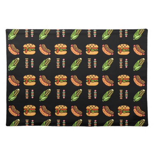 Barbecue Foods  Hamburger Hotdog Shish Kabob Cloth Placemat