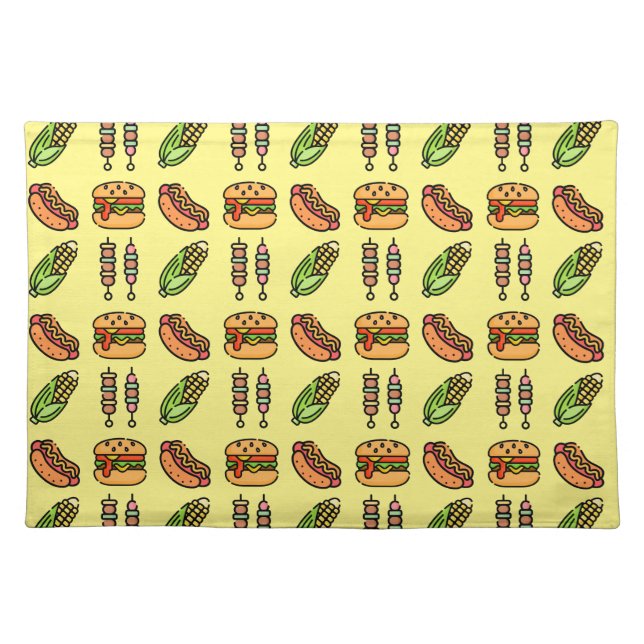 Barbecue Foods | Hamburger, Hotdog, Shish Kabob Cloth Placemat (Front)