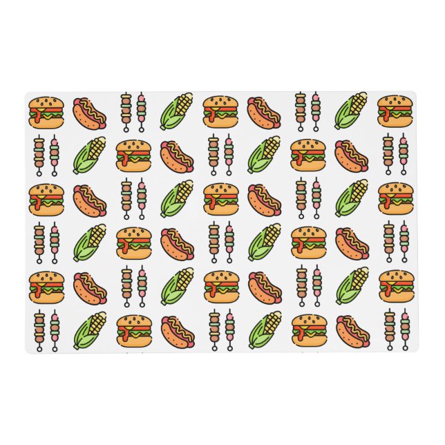Barbecue Foods | Hamburger, Hotdog, Shish Kabob Placemat (Front)