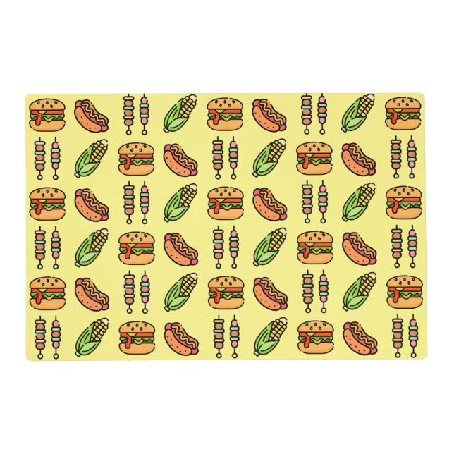 Barbecue Foods | Hamburger, Hotdog, Shish Kabob Placemat (Front)