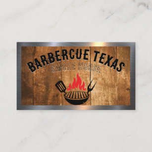 Barbecue Grill Fire Logo   Wood and Metal Business Card