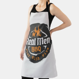 Barbecue Grill Gray Flames Real Men BBQ Apron