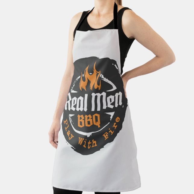 Barbecue Grill Gray Flames Real Men BBQ Apron (Insitu)