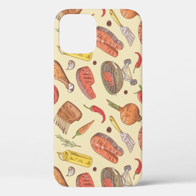 Barbecue, grill, hand-drawn seamless background. Case-Mate iPhone case (Back)