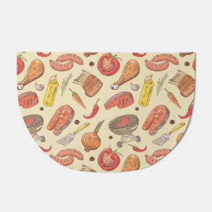 Barbecue, grill, hand-drawn seamless background. doormat