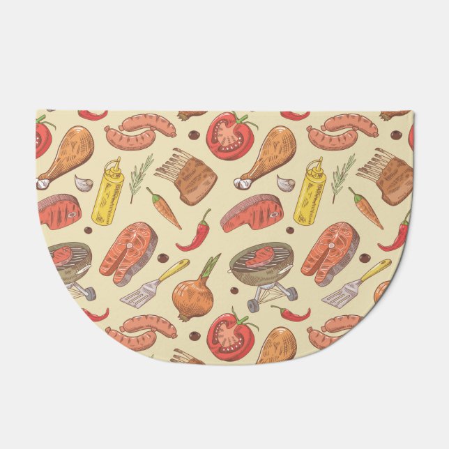 Barbecue, grill, hand-drawn seamless background. doormat (Front)