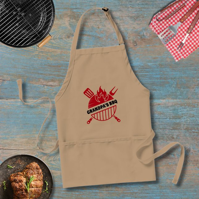 Barbecue Grill Master With Name Dad Grandpa  Adult Apron (Father's Day Grill Master Apron )