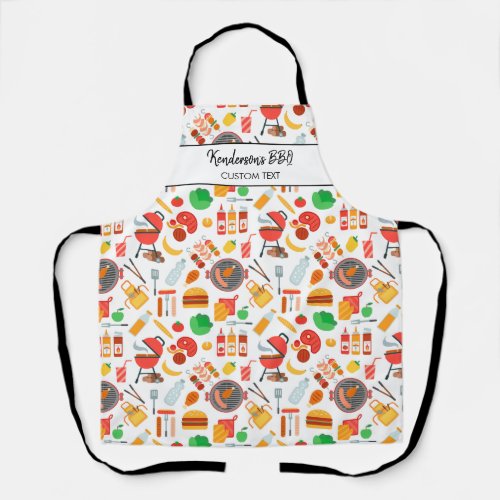 Barbecue Grill Pattern Custom BBQ Chef Name Text Apron