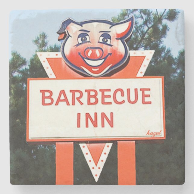Barbecue Inn, Asheville,. Barbecue Inn  Stone Coaster (Front)