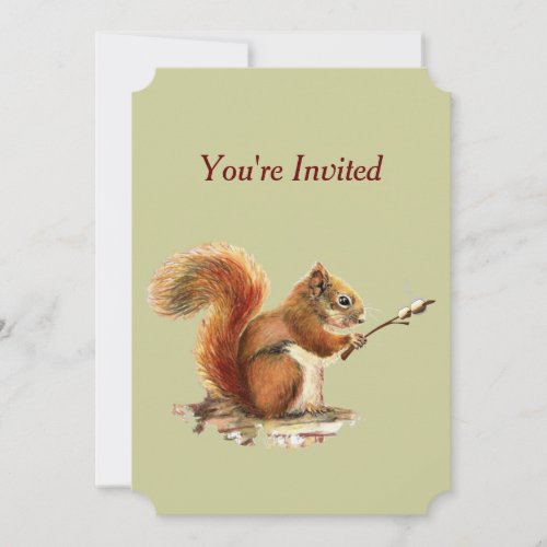 Barbecue Invite Squirrel Toasting Marshmallows Fun