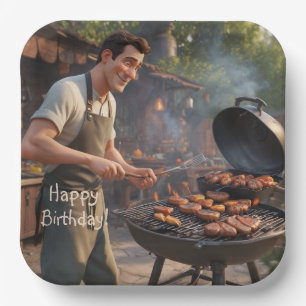 Barbecue Man Birthday Paper Plates