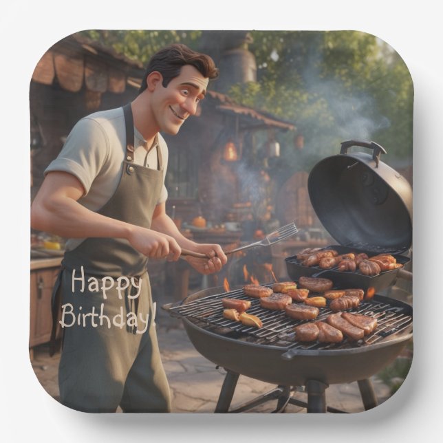Barbecue Man Birthday Paper Plates (Front)