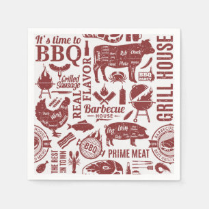 Barbecue Paper Napkins, BBQ Grill Party Supplies Napkins
