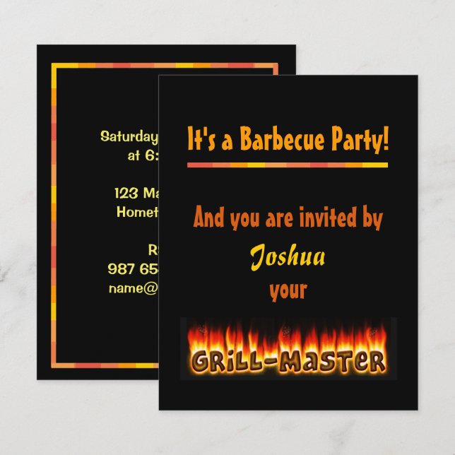 Barbecue Party Invitation by Grillmaster (nameI (Front/Back)