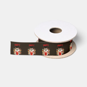 Barbecue Party with Siamese Cat for Christmas Satin Ribbon