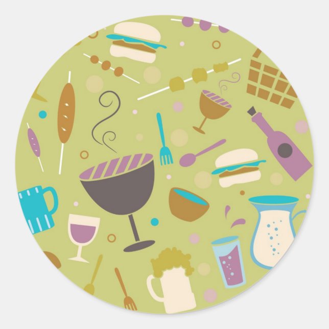 Barbecue Pattern Classic Round Sticker (Front)