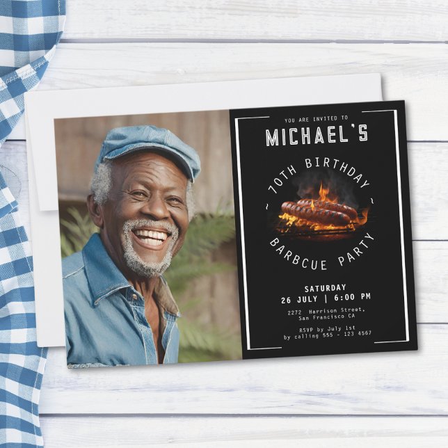 Barbecue Photo 70th Birthday Party Invitation (Mockup View)