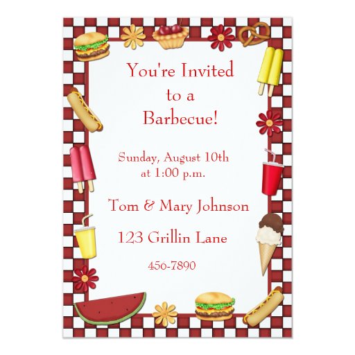 Barbecue Picnic Border Red 5x7 Paper Invitation Card | Zazzle