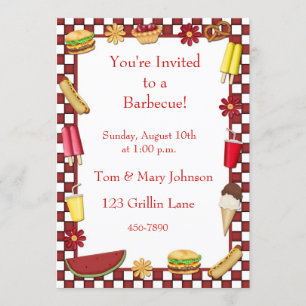 Barbecue Picnic Border Red Invitation