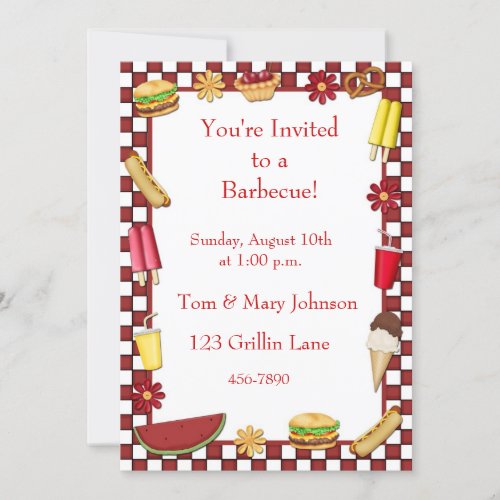 Barbecue Picnic Border Red Invitation