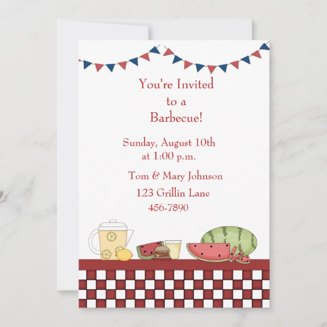 Barbecue Picnic Checkered Border Invitation (Front)