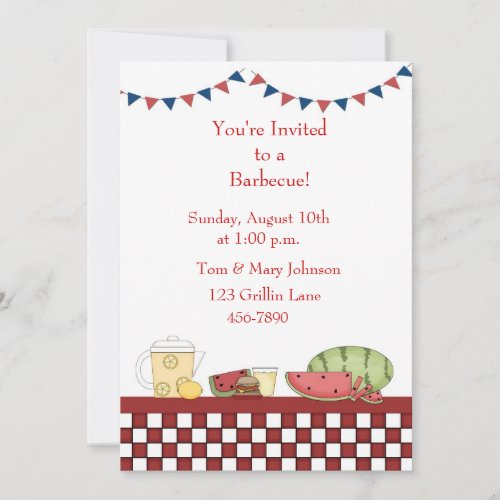 Barbecue Picnic Checkered Border Personalized Invites