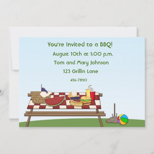 Barbecue Picnic Table Invitation