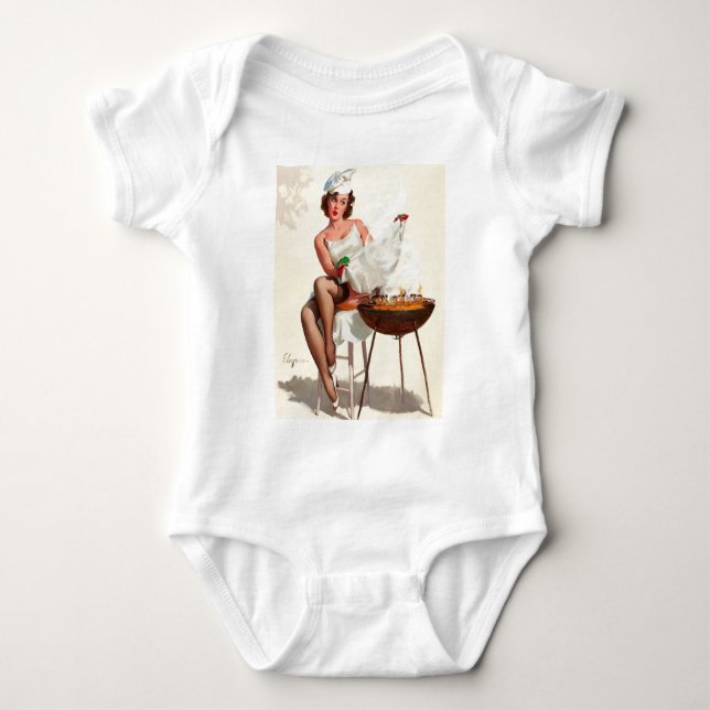 Barbecue Pin-Up Girl Baby Bodysuit (Front)