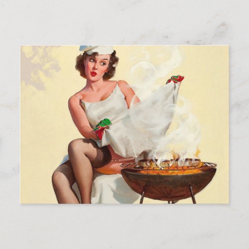 Barbecue Pin_Up Girl Postcard