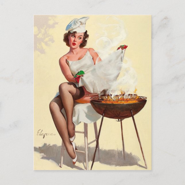 Barbecue Pin-Up Girl Postcard (Front)