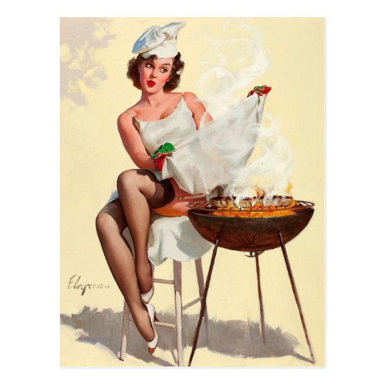 Barbecue Pin Up Girl Postcard