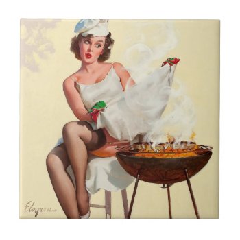 Barbecue Pin-up Girl Tile by PinUpGallery at Zazzle