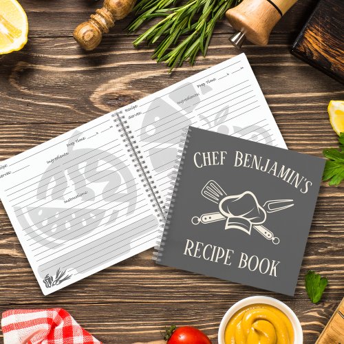 Barbecue Recipe Custom Name Chef Hat BBQ Notebook