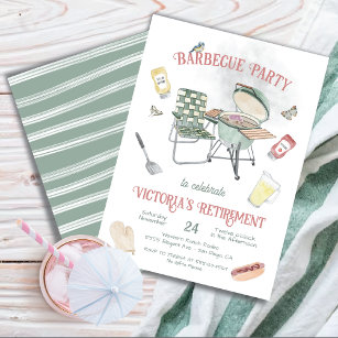Barbecue Retirement Watercolor Party Invitation