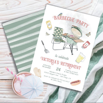 Barbecue Retirement Watercolor Party Invitation by McBooboo at Zazzle