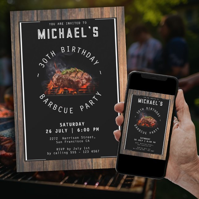  Barbecue Rustic 30th Birthday Party Invitation (Rustic 30th Birthday Barbecue Party Modern Invitation)