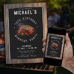 Barbecue Rustic 70th Birthday Party Invitation<br><div class="desc">Barbecue 70th Birthday Party Invitation. Step into the perfect blend of rustic charm and modern sophistication with our milestone birthday invitation design. Immerse yourself in the warmth of a woodgrain backdrop, coupled with sleek black accents for a contemporary touch. The invitation sets the tone for an unforgettable barbecue party, where...</div>