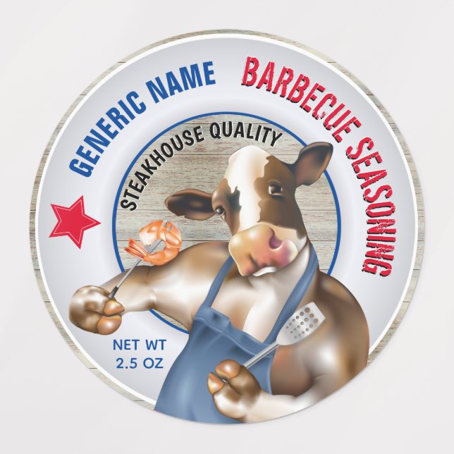 Barbecue Seasoning Cow Grilling Shrimp Labels (Design 1)