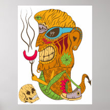Barbecue Tiki Monster with Sausage and Human Skull