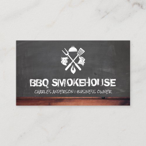 Barbecue Tools Beef Poultry  Chalkboard Wood Trim Business Card