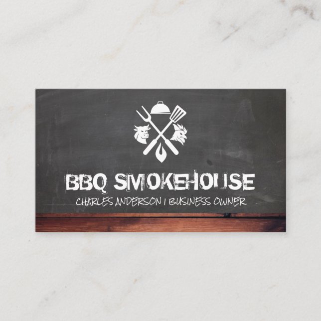Barbecue Tools Beef Poultry | Chalkboard Wood Trim Business Card (Front)
