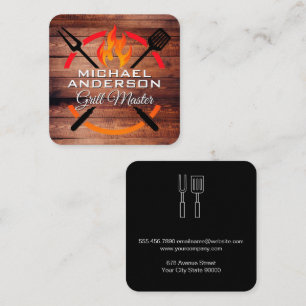 Barbecue Tools Grill Fire Wood Square Business Card