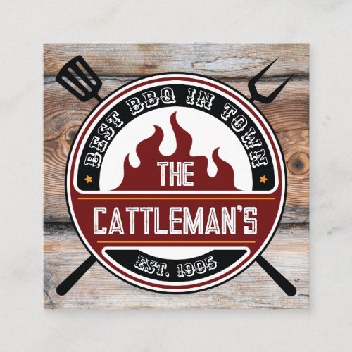 Barbecue Tools  Rustic Wood Square Business Card