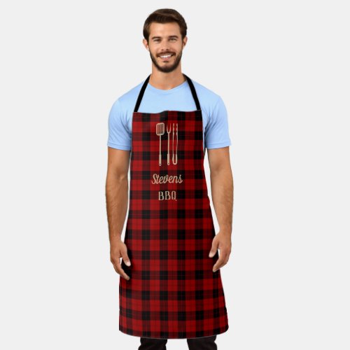 Barbecue Utensils And Buffalo Plaid BBQ Apron