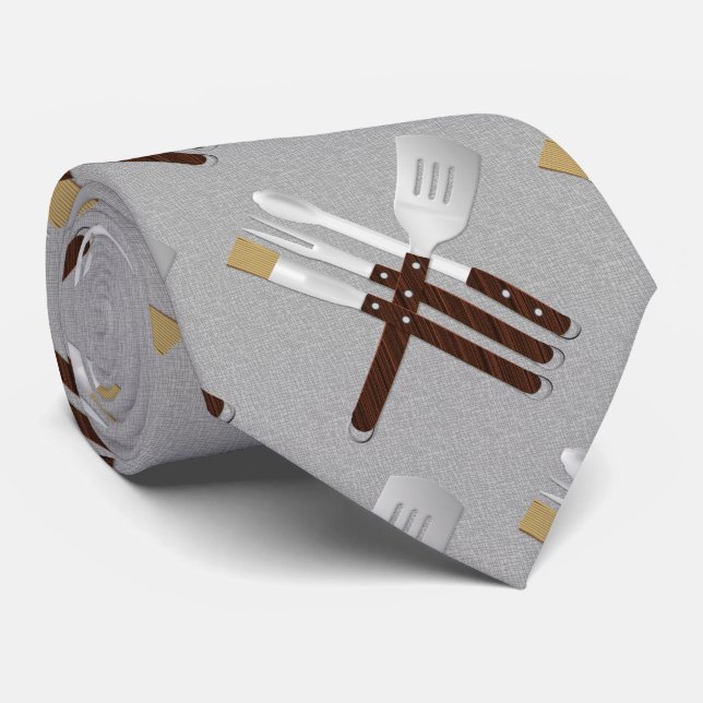 Barbecue Utensils Neck Tie (Rolled)