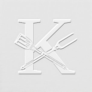 Barbecue Utensils Over Single Bold Initial Monogrm Embosser