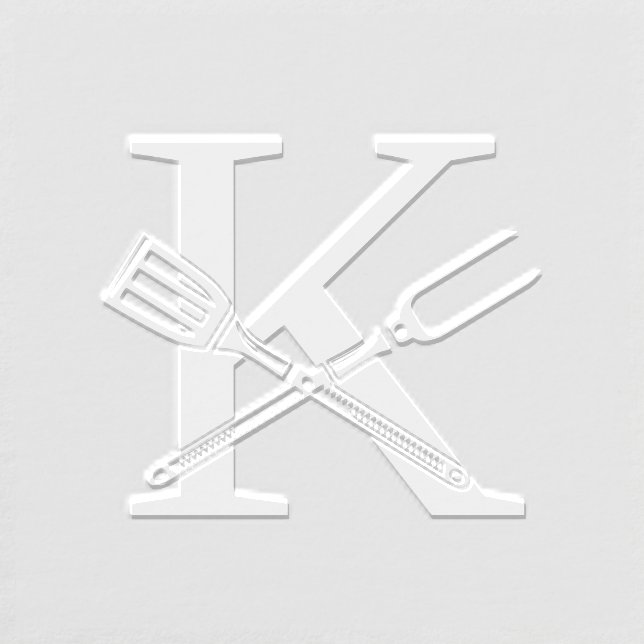Barbecue Utensils Over Single Bold Initial Monogrm Embosser (Design)