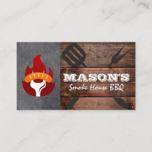 Barbecue Wood Cooking Tools Sausage Fire Logo Business Card