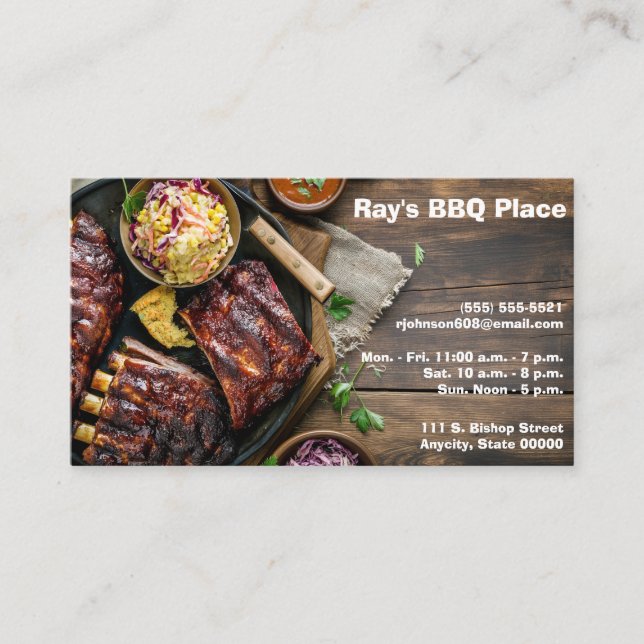Barbecued ribs w/coleslaw and text space  business card (Front)